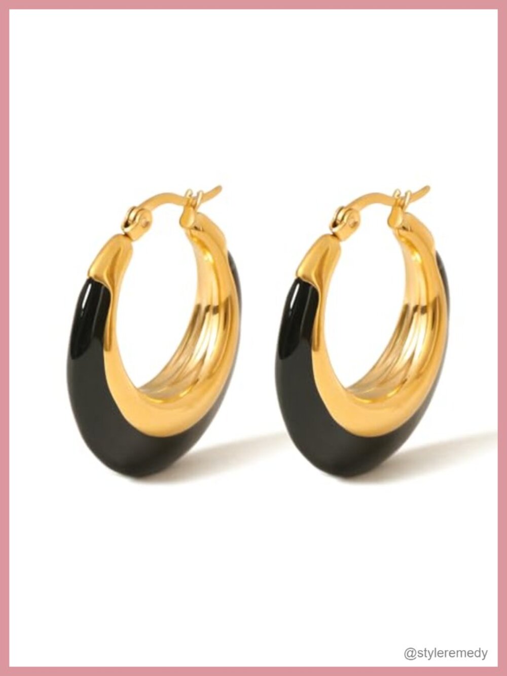 Chunky Enamel Hoop Earrings 18K Gold Plated Stainless Steel Huggie